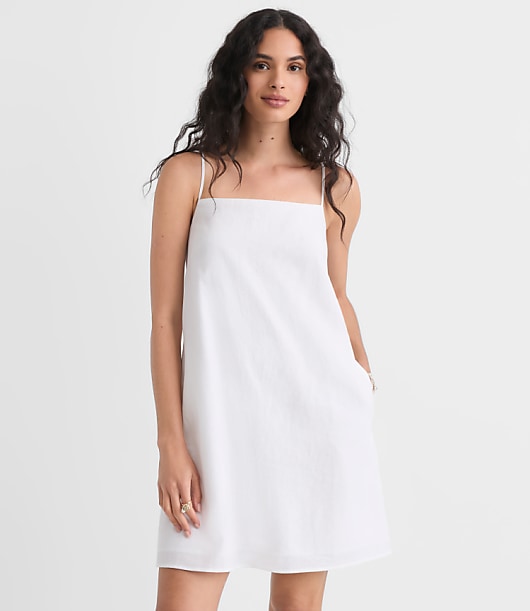 Loft Tall Linen Cotton Strappy Mini Pocket Dress