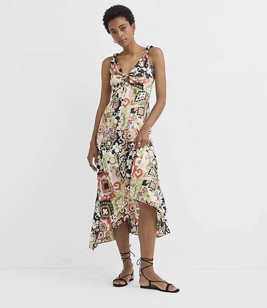 Loft Petite Garden Ikat Twist Double V Midi Dress