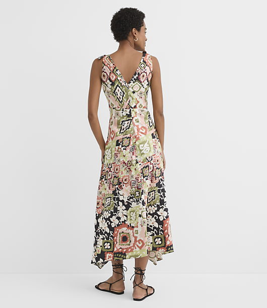 Petite Garden Ikat Twist Double V Midi Dress