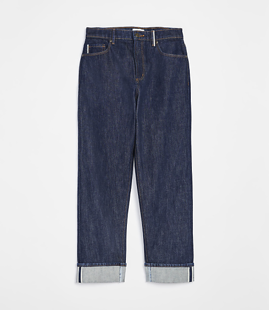 Rivete Selvedge Curvy Cuffed High Rise Straight Jeans in Nova Wash