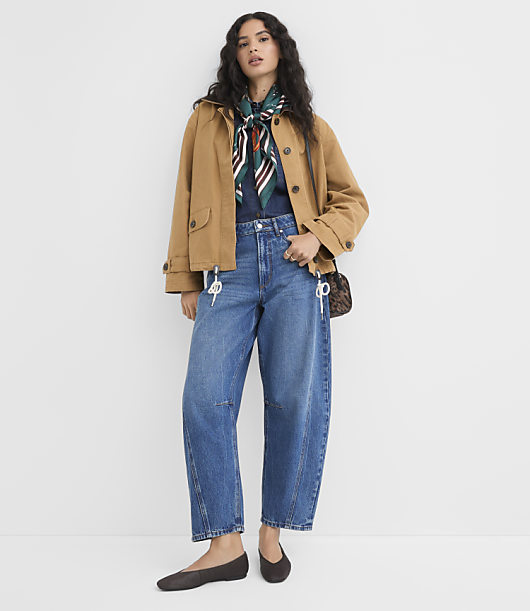 Petite Faux Leather Trim Barn Jacket