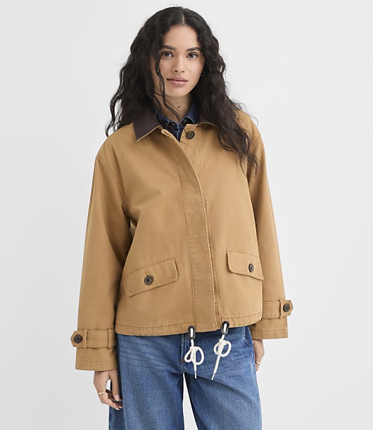 Petite Faux Leather Trim Barn Jacket
