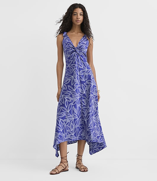 Loft Petite Leafed Twist Double V Midi Dress