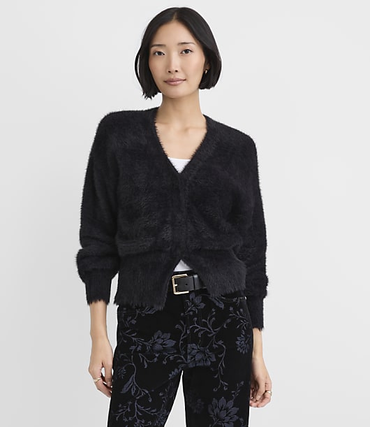 Petite Fuzzy Blouson V-Neck Cardigan