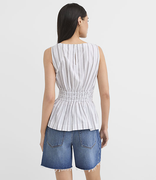 Petite Striped Poplin Smocked Waist Shell
