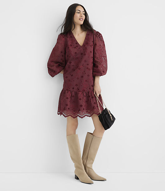 Petite Floral Eyelet Flounce Mini Dress