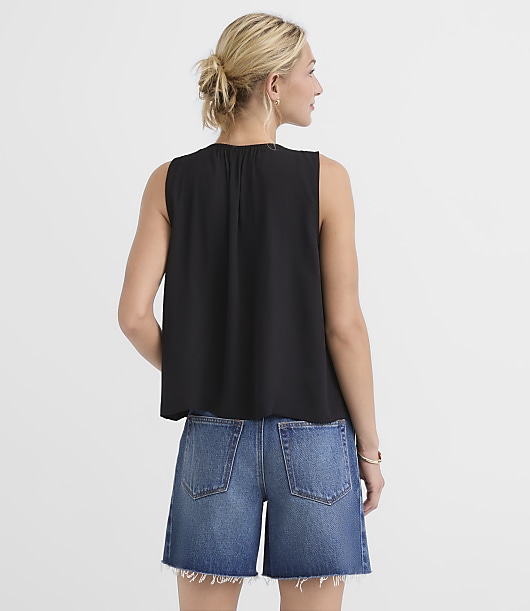 Petite Pleated Tie V-Neck Shell
