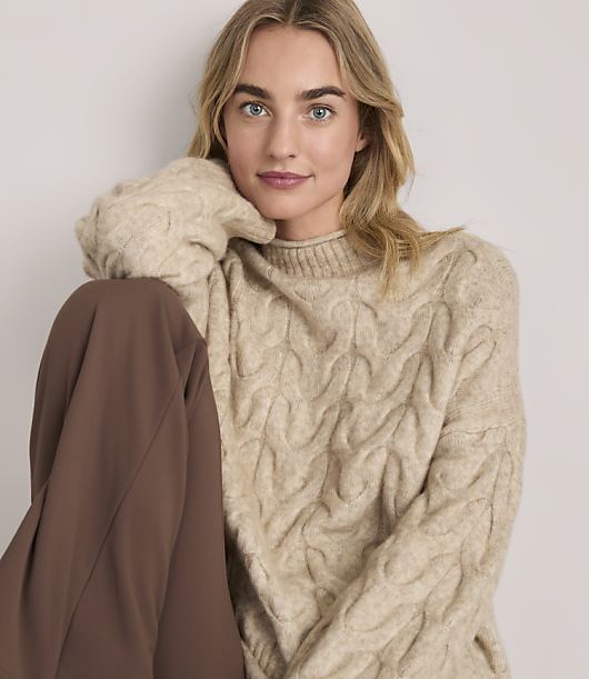 Lou & Grey Cable Roll Neck Sweater - White Ash