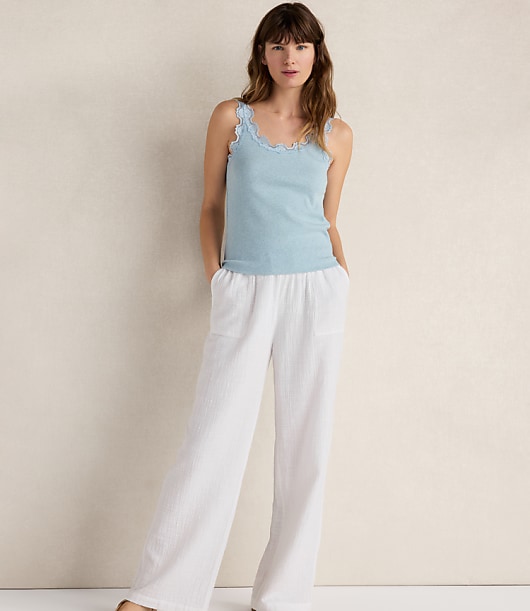 Haven Well Within Organic Cotton Rib Knit Lace Tank - Blue Heather