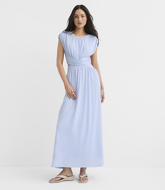 Petite Ruched Cutout Waist Midi Dress