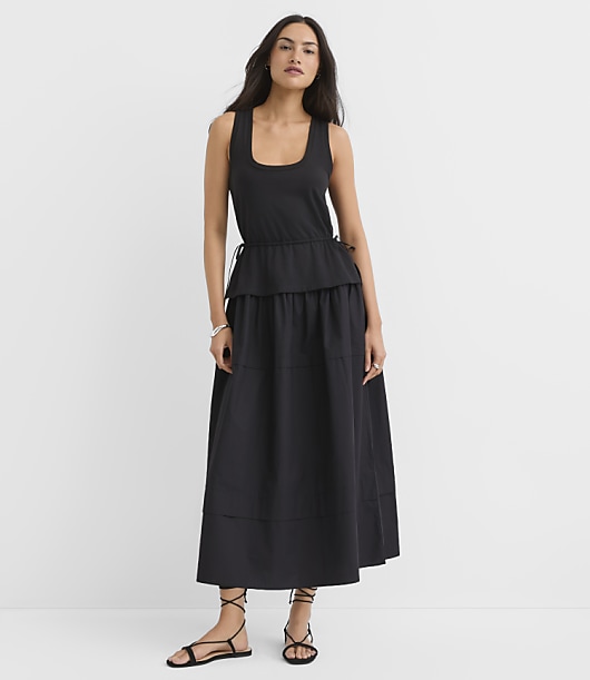 Loft Petite Side Tie Mixed Media Midi Pocket Dress