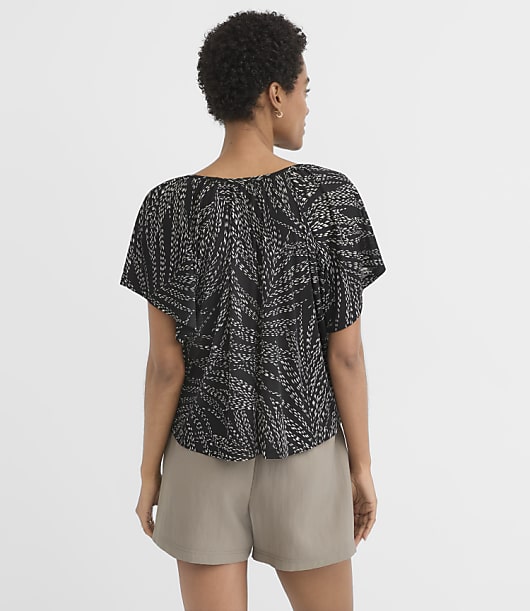 Petite Leafed Gathered Flutter Sleeve Top