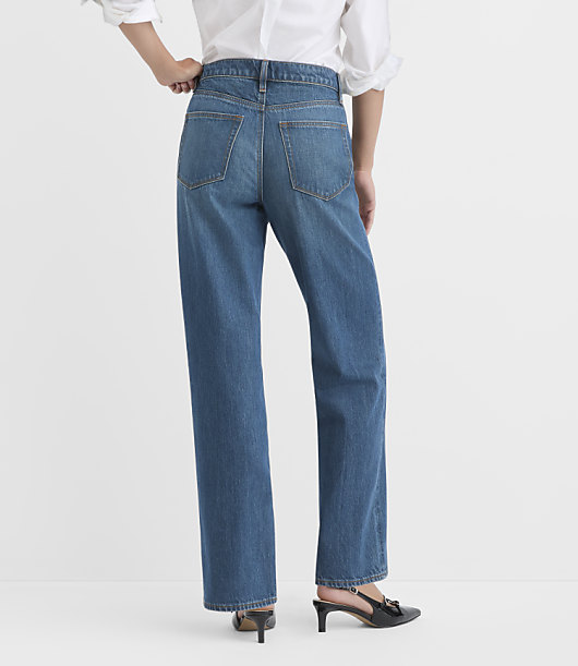 Rivete Curvy Crossover Waist Mid Rise Relaxed Straight Jeans in Vintage Distressed Wash