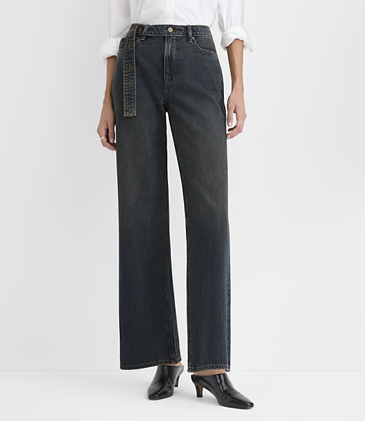 Rivete Extended Waist High Rise Wide Leg Jeans in Authentic Vintage Mid Wash