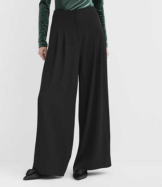 Petite Pleated Palazzo Pants in Satin