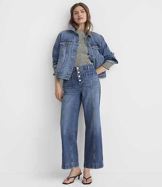 Tall Seamed Palmer Wide Leg Denim Pants in Light Vintage Wash