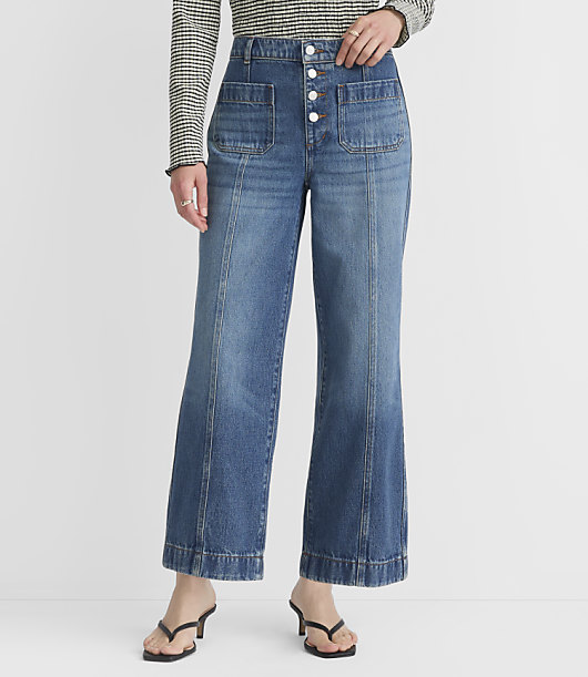 Seamed Palmer Wide Leg Denim Pants in Light Vintage Wash