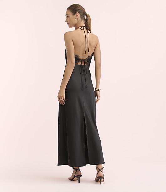 Lately Lace Trim Halter Midi Slip Dress