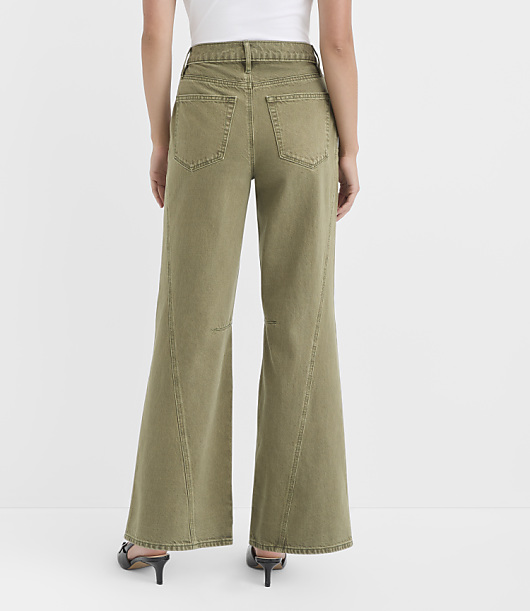 Rivete Petite Curvy Seamed Mid Rise Relaxed Flare Jeans Washed Oregano