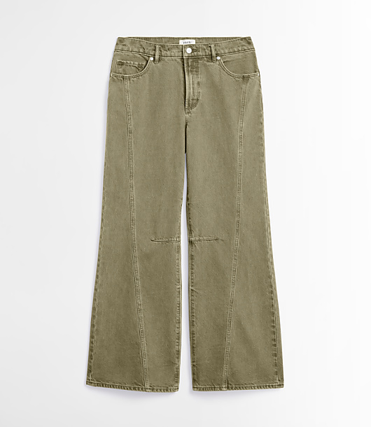 Rivete Curvy Seamed Mid Rise Relaxed Flare Jeans in Washed Oregano