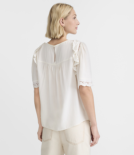 Petite Cutout Eyelet Ruffle Blouse