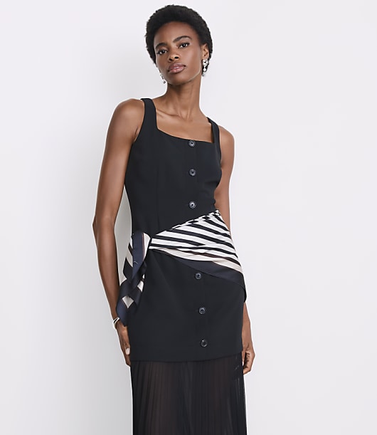 LOFT Versa Crepe Drape Pleated Midi Skirt Dress