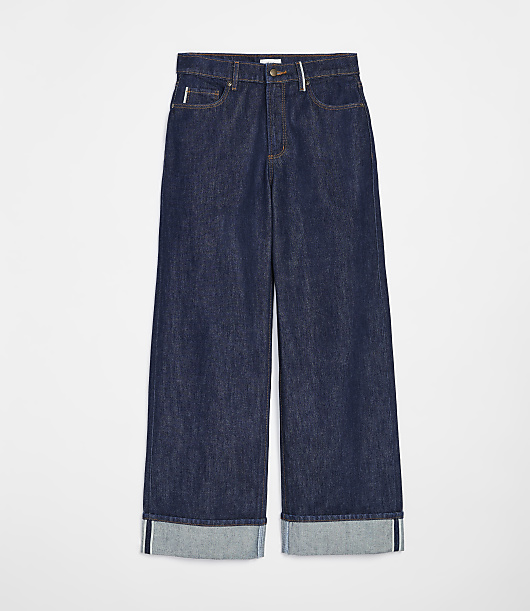 Rivete Selvedge Curvy Cuffed High Rise Wide Leg Jeans in Nova Wash
