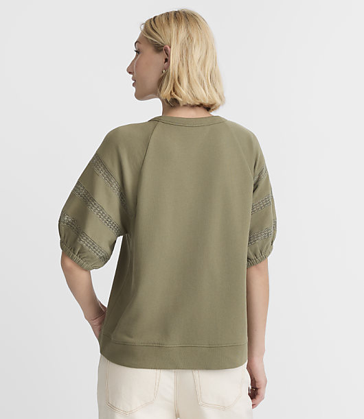 Lace Trim Puff Sleeve Sweatshirt