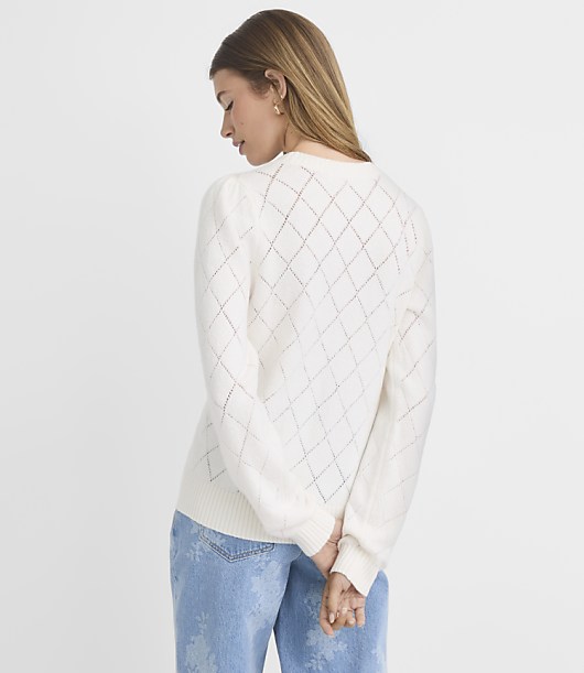 Pearlized Pointelle Puff Sleeve Sweater