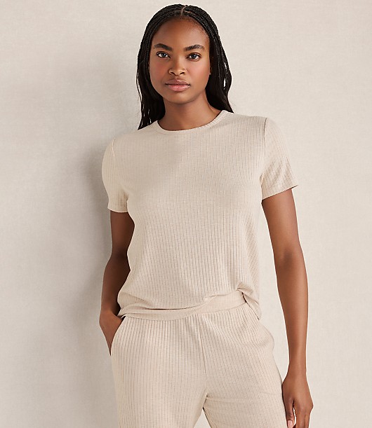 Loft Haven Well Within Drapey Rib Knit Short Sleeve Crewneck