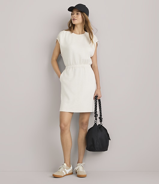 Petite Lou & Grey Heathered Scubasoft Cinched Shoulder Mini Pocket Dress