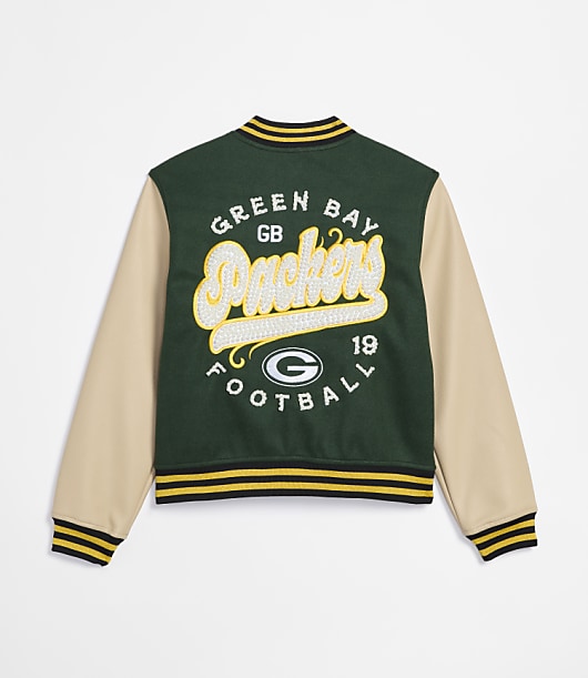 The Wild Collective Green Bay Packers Pearl Varsity Jacket