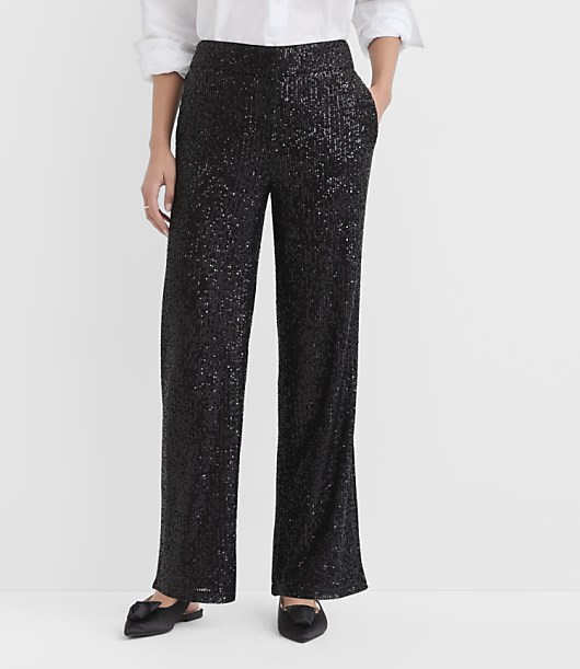 Petite Relaxed Straight Pants in Sequin