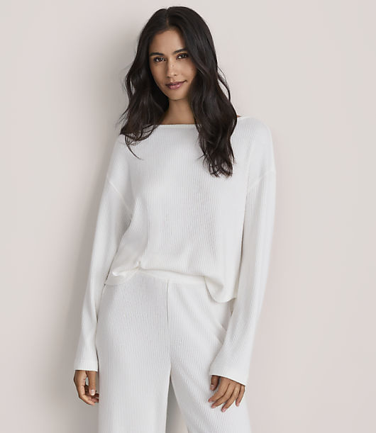 Lou & Grey Brushed Ribbed Boatneck Pajama Top