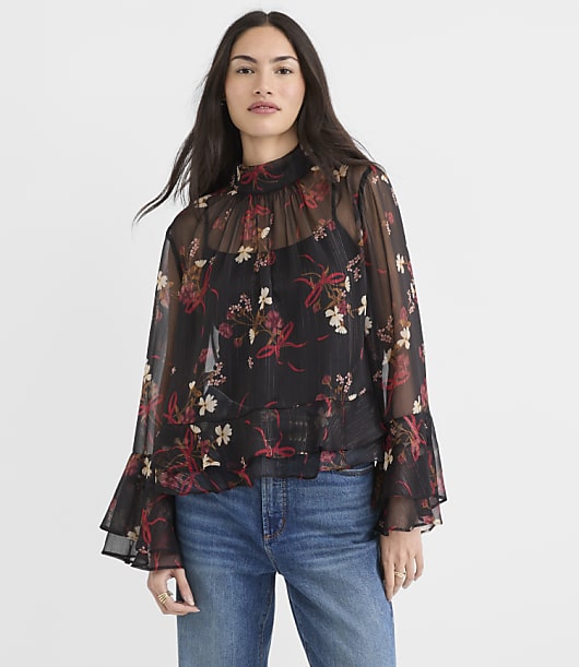 Shimmer Bouquet Ruffle Peplum Blouse