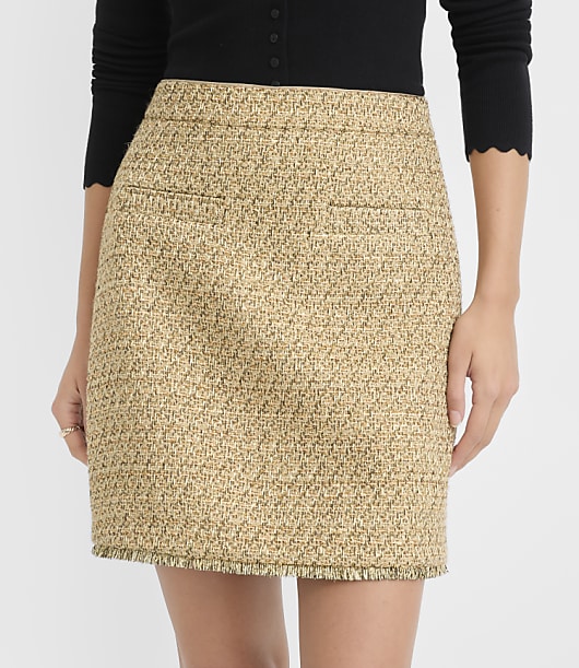Petite Fringe Tweed Mini Skirt