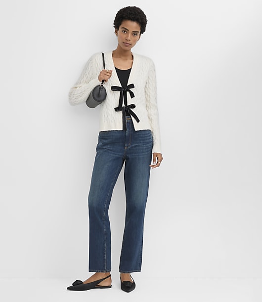 Velvet Bow Cable V-Neck Cardigan