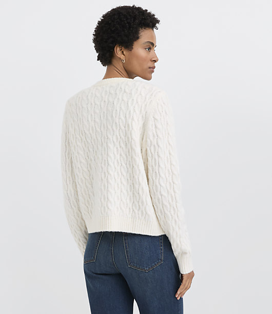 Velvet Bow Cable V-Neck Cardigan