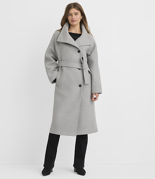 Petite Belted Funnel Neck Coat