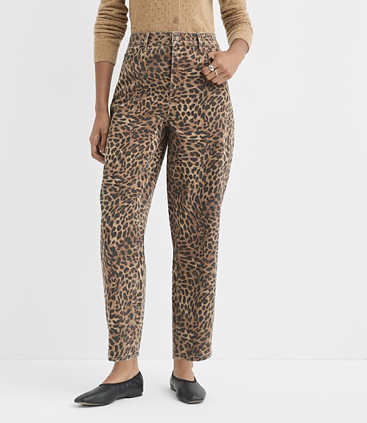 Rivete High Rise Barrel Jeans in Leopard Print