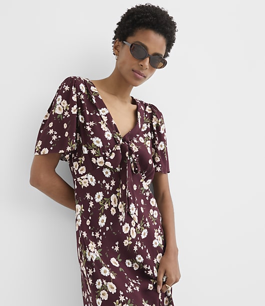 Tall Bouquet Tie Neck Bias Midi Dress