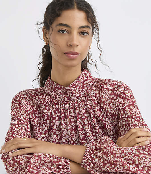 Garden Peplum Mock Neck Blouse