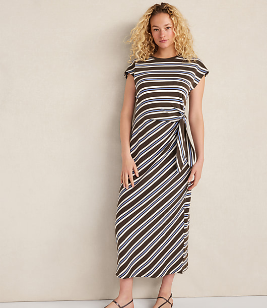 Loft Haven Well Within Organic Cotton Interlock Stripe Midi Knot Dress
