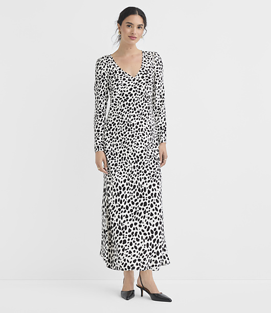 Spotted V-Neck Bias Maxi Dress