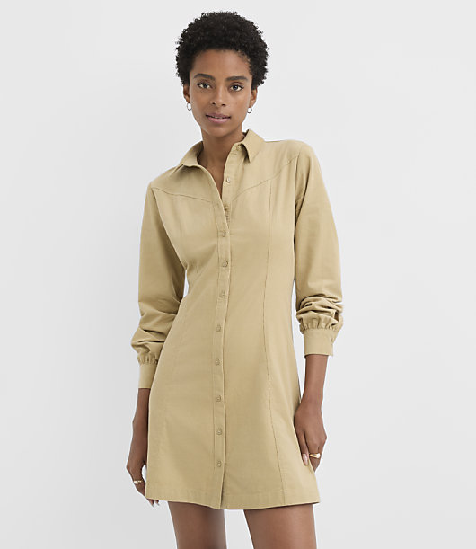Corduroy Seamed Mini Shirtdress