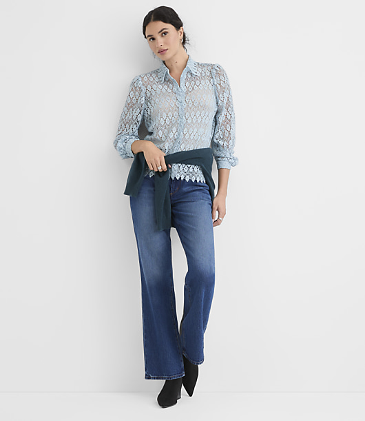 Geo Lace Puff Sleeve Shirt