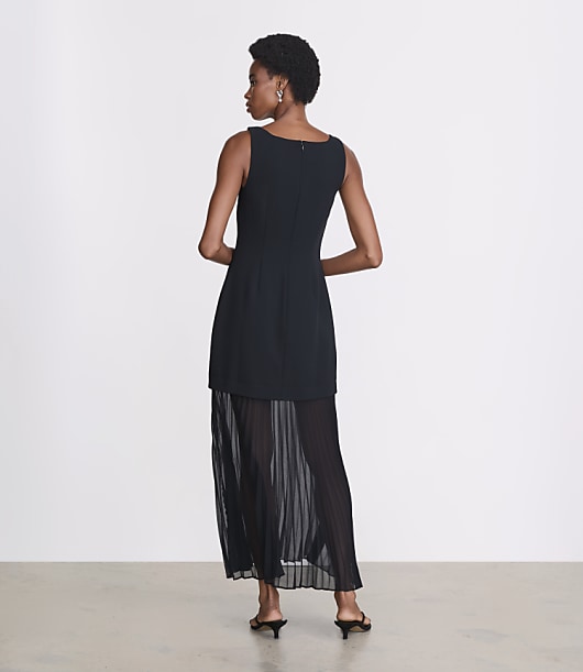 Petite LOFT Versa Crepe Drape Pleated Midi Skirt Dress