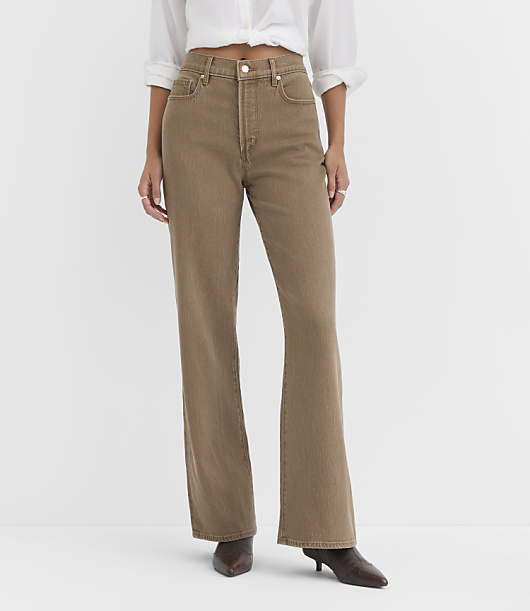 Rivete Curvy High Rise Wide Leg Jeans in Washed Brown