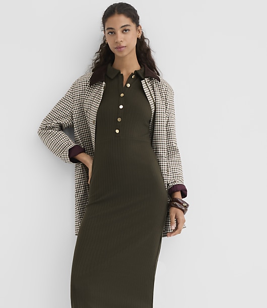 Ribbed Knit Midi Shirtdress