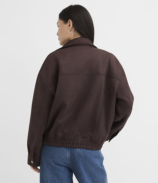 Faux Suede Asymmetrical Bomber Jacket